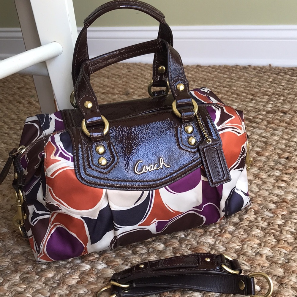 Coach Ashley Scarf Print and Patent Leather 2 Way Satchel